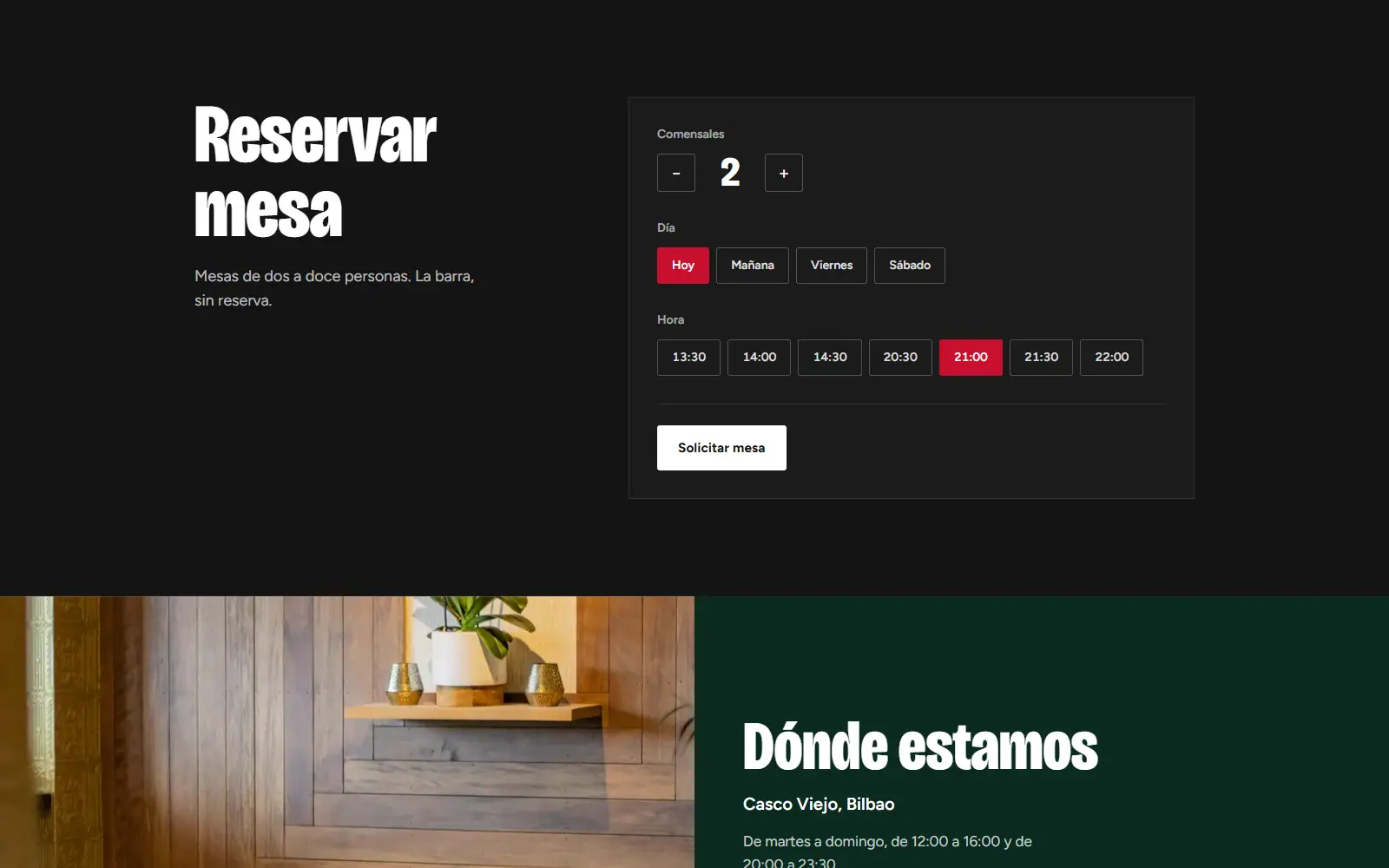 Panel de reservas de Txoko con comensales, fecha y hora
